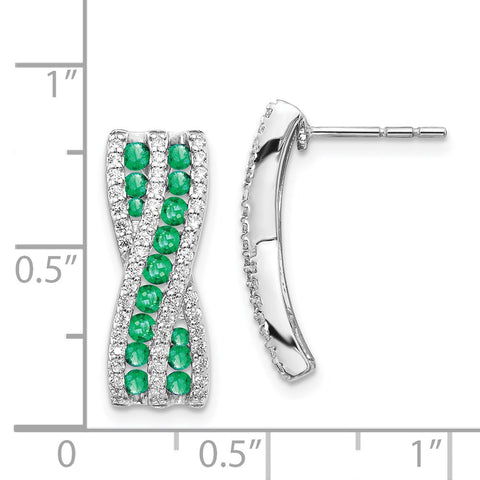14k White Gold Diamond and Emerald Fancy Earrings-WBC-EM3847-EM-048-WA