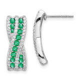 14k White Gold Diamond and Emerald Fancy Earrings-WBC-EM3847-EM-048-WA