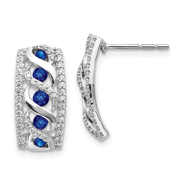 14k White Gold Diamond and Sapphire Fancy Earrings-WBC-EM3848-SA-033-WA