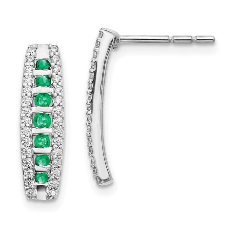 14k White Gold Diamond and Emerald Fancy Earrings-WBC-EM3849-EM-030-WA