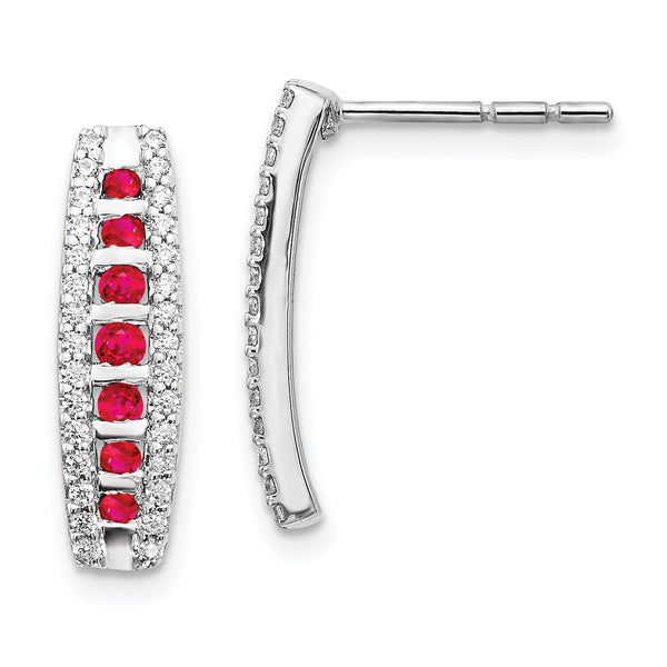 14k White Gold Diamond and Ruby Fancy Earrings-WBC-EM3849-RU-030-WA