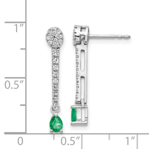 14k White Gold Diamond and Emerald Fancy Earrings-WBC-EM3882-EM-050-WA