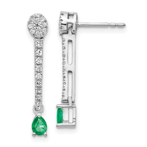 14k White Gold Diamond and Emerald Fancy Earrings-WBC-EM3882-EM-050-WA