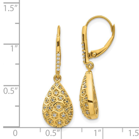 14k Diamond Honeycomb Leverback Earrings-WBC-EM3891-038-YA