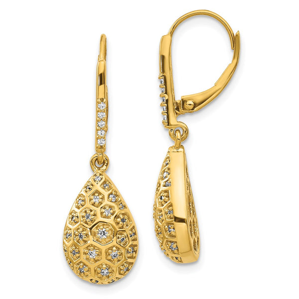 14k Diamond Honeycomb Leverback Earrings-WBC-EM3891-038-YA