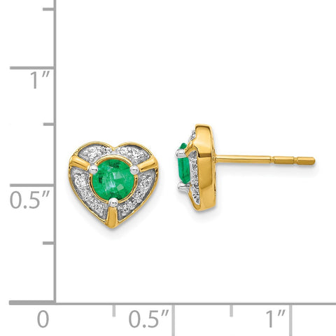 14k Diamond and Emerald Fancy Heart Earrings-WBC-EM3921-EM-014-YA