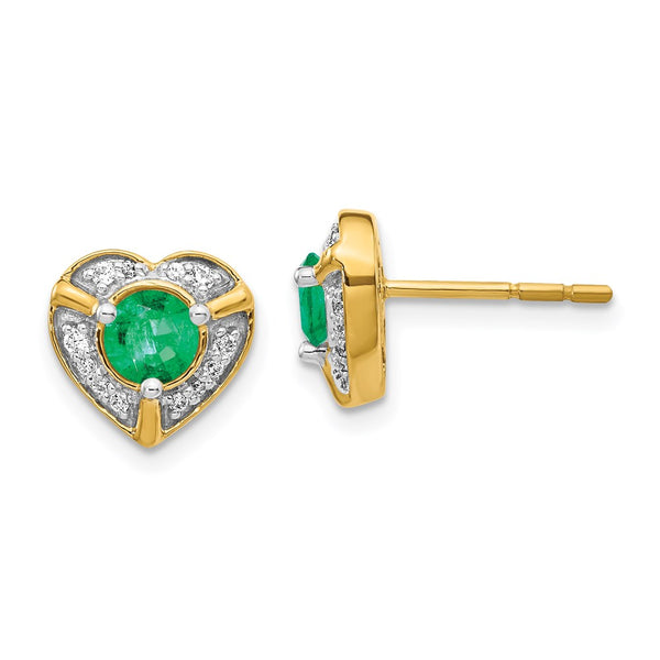 14k Diamond and Emerald Fancy Heart Earrings-WBC-EM3921-EM-014-YA