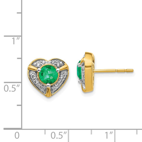 14k Diamond and Emerald Fancy Heart Earrings-WBC-EM3921-EM-021-YA