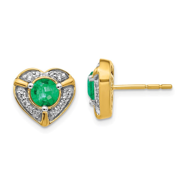 14k Diamond and Emerald Fancy Heart Earrings-WBC-EM3921-EM-021-YA