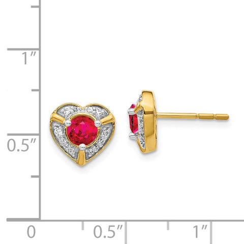 14k Diamond and Ruby Fancy Heart Earrings-WBC-EM3921-RU-014-YA