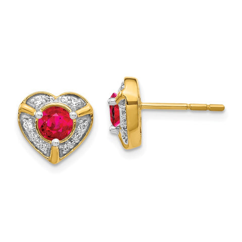 14k Diamond and Ruby Fancy Heart Earrings-WBC-EM3921-RU-014-YA