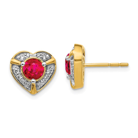14k Diamond and Ruby Fancy Heart Earrings-WBC-EM3921-RU-021-YA