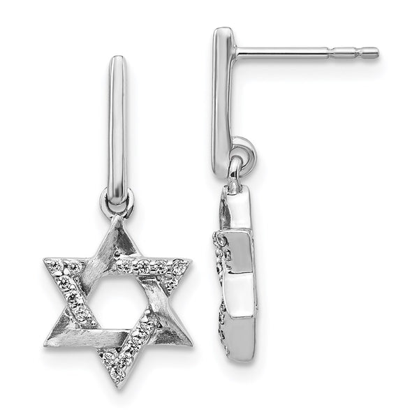 14k White Gold Diamond Star of David Dangle Earrings-WBC-EM3937-012-WA