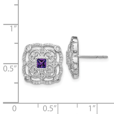 14k White Gold Diamond and Amethyst Fancy Earrings-WBC-EM3943-AM-038-WA