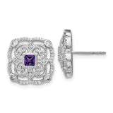 14k White Gold Diamond and Amethyst Fancy Earrings-WBC-EM3943-AM-038-WA