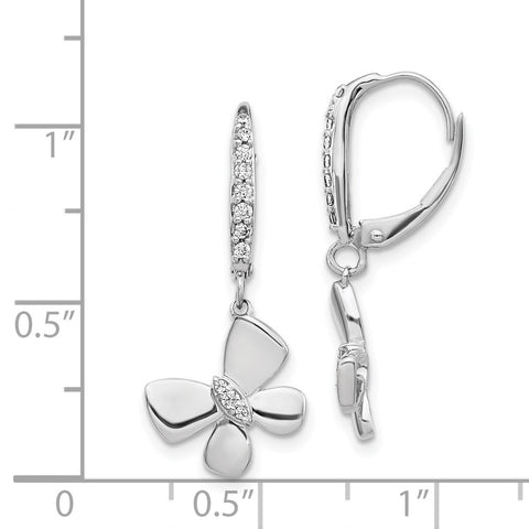 14k White Gold Diamond Butterfly Leverback Earrings-WBC-EM3993-015-WA