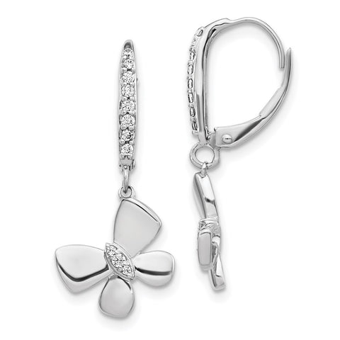 14k White Gold Diamond Butterfly Leverback Earrings-WBC-EM3993-015-WA