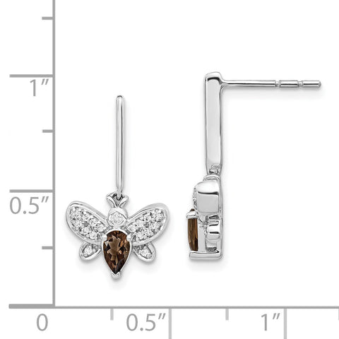 14k White Gold Diamond and Smokey Quartz Bee Earrings-WBC-EM3996-SQ-015-WA
