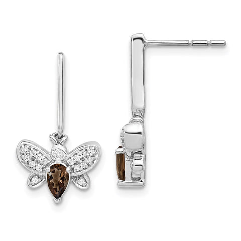 14k White Gold Diamond and Smokey Quartz Bee Earrings-WBC-EM3996-SQ-015-WA