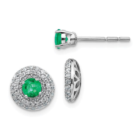 14k White Gold Diamond and Emerald Stud w/Jacket Earrings-WBC-EM4020-EM-050-WA