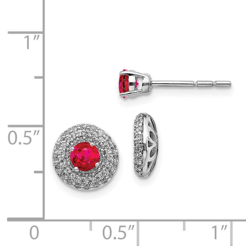 14k White Gold Diamond and Ruby Stud w/Jacket Earrings-WBC-EM4020-RU-050-WA