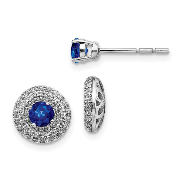 14k White Gold Diamond and Sapphire Stud w/Jacket Earrings-WBC-EM4020-SA-050-WA