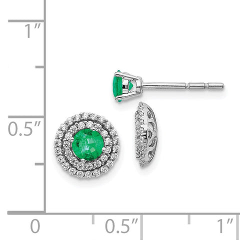 14k White Gold Diamond and Emerald Stud w/ Jacket Earrings-WBC-EM4021-EM-037-WA