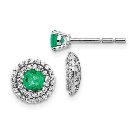 14k White Gold Diamond and Emerald Stud w/ Jacket Earrings-WBC-EM4021-EM-037-WA