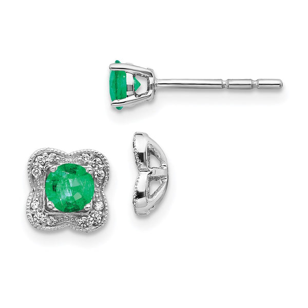 14k White Gold Diamond and Emerald Stud w/ Jacket Earrings-WBC-EM4023-EM-008-WA