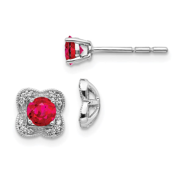 14k White Gold Diamond and Ruby Stud w/ Jacket Earrings-WBC-EM4023-RU-008-WA