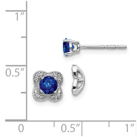 14k White Gold Diamond and Sapphire Stud w/Jacket Earrings-WBC-EM4023-SA-008-WA