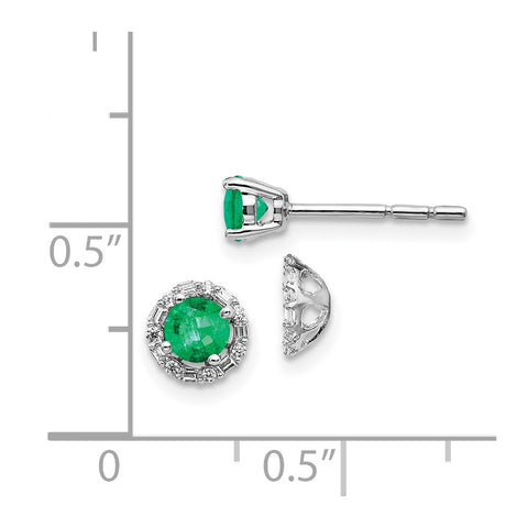 14k White Gold Diamond and Emerald Stud w/ Jacket Earrings-WBC-EM4024-EM-007-WA