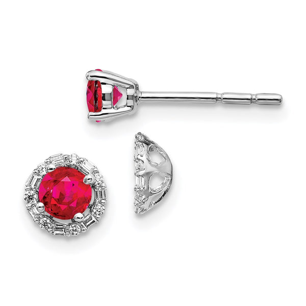 14k White Gold Diamond and Ruby Stud w/ Jacket Earrings-WBC-EM4024-RU-007-WA