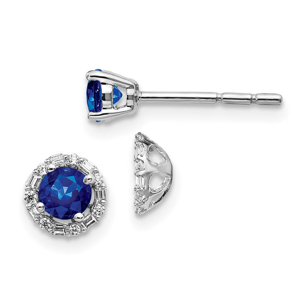 14k White Gold Diamond and Sapphire Stud w/Jacket Earrings-WBC-EM4024-SA-007-WA