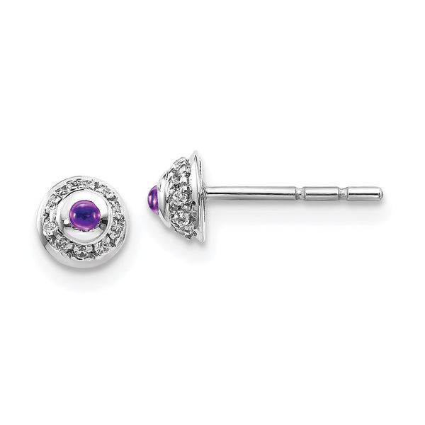 14k White Gold Diamond and Cabochon Amethyst Earrings-WBC-EM4030-AM-008-WA