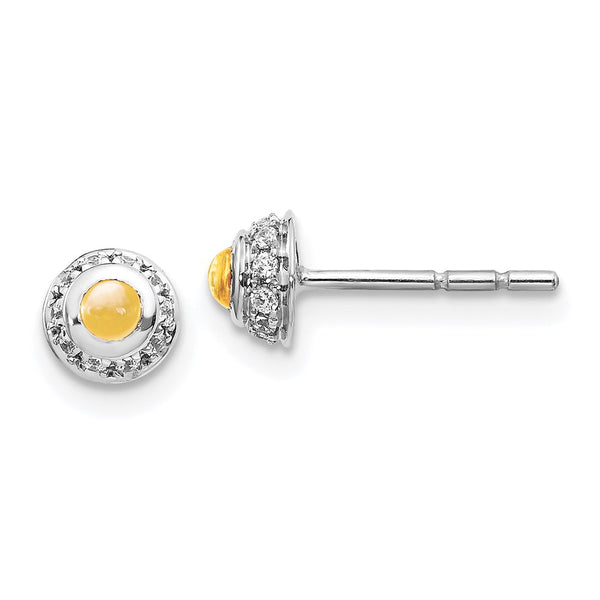 14k White Gold Diamond and Cabochon Citrine Earrings-WBC-EM4030-CI-010-WA