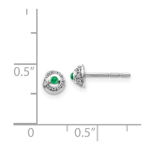 14k White Gold Diamond and Cabochon Emerald Earrings-WBC-EM4030-EM-008-WA