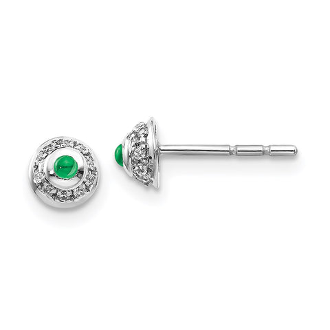 14k White Gold Diamond and Cabochon Emerald Earrings-WBC-EM4030-EM-008-WA