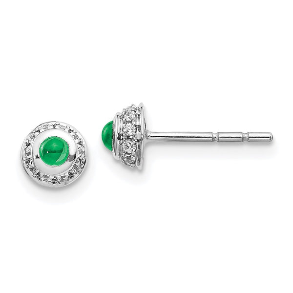 14k White Gold Diamond and Cabochon Emerald Earrings-WBC-EM4030-EM-010-WA