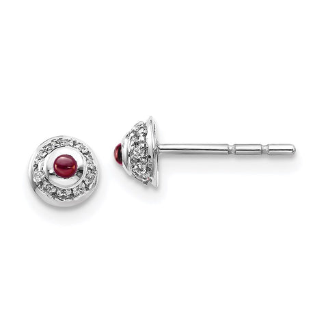 14k White Gold Diamond and Cabochon Garnet Earrings-WBC-EM4030-GA-008-WA