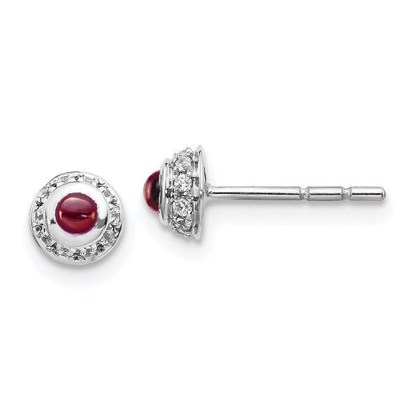 14k White Gold Diamond and Cabochon Garnet Earrings-WBC-EM4030-GA-010-WA