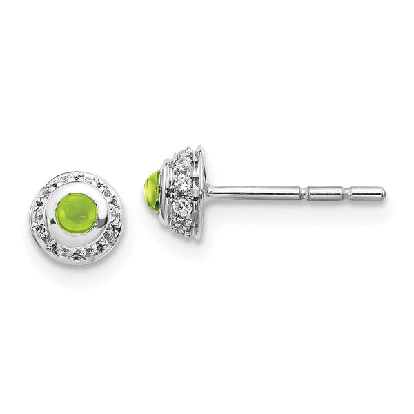 14k White Gold Diamond and Cabochon Peridot Earrings-WBC-EM4030-PE-010-WA