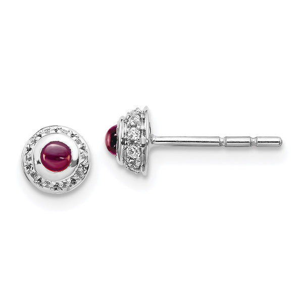 14k White Gold Diamond and Cabochon Rhodolite Garnet Earrings-WBC-EM4030-RG-010-WA