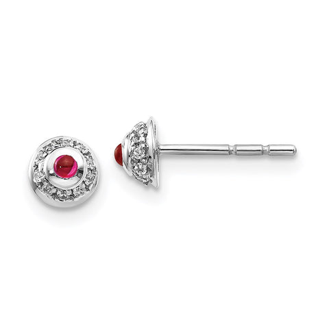 14k White Gold Diamond and Cabochon Ruby Earrings-WBC-EM4030-RU-008-WA