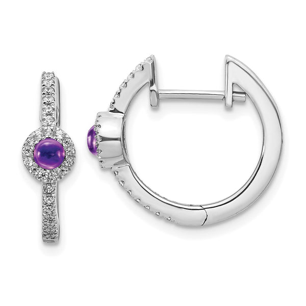 14k White Gold Diamond and Cabochon Amethyst Earrings-WBC-EM4031-AM-020-WA