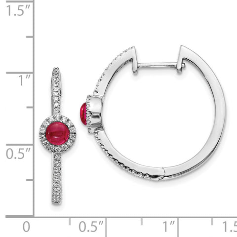 14k White Gold Diamond and Cabochon Ruby Hoop Earrings-WBC-EM4031-RU-033-WA