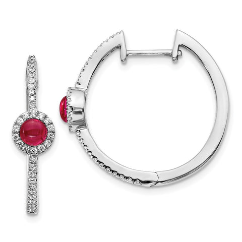 14k White Gold Diamond and Cabochon Ruby Hoop Earrings-WBC-EM4031-RU-033-WA