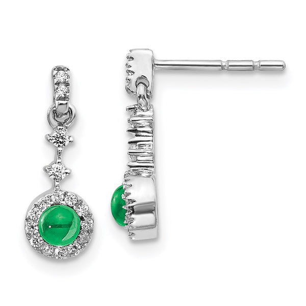 14k White Gold Diamond and Cabochon Emerald Earrings-WBC-EM4037-EM-016-WA