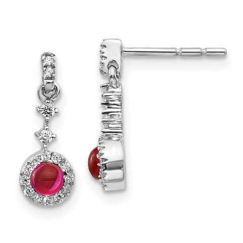 14k White Gold Diamond and Cabochon Ruby Earrings-WBC-EM4037-RU-016-WA