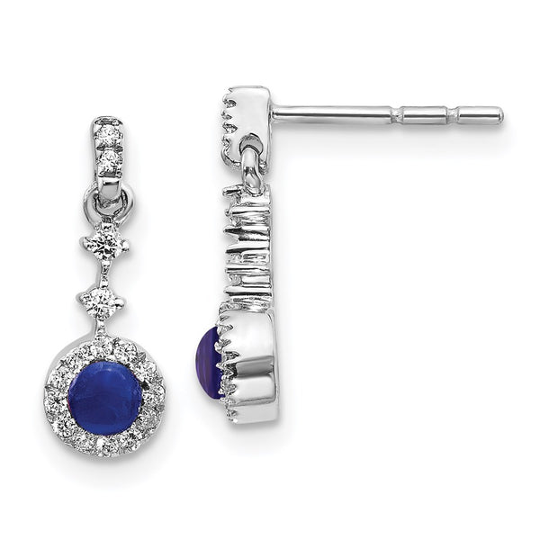 14k White Gold Diamond and Cabochon Sapphire Earrings-WBC-EM4037-SA-016-WA